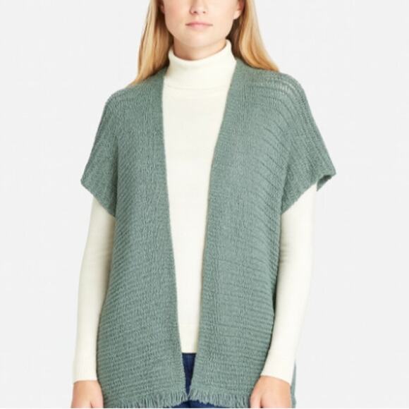 Margaret O'Leary SZ S 100% Cotton Green Open Knit Cardigan With Fringe - Picture 1 of 7